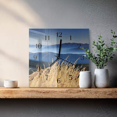 Square wall clock Mountains Grass