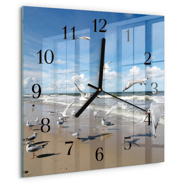 Square wall clock Seagulls on the Beach
