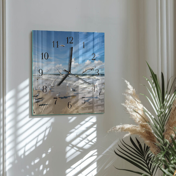 Square wall clock Seagulls on the Beach