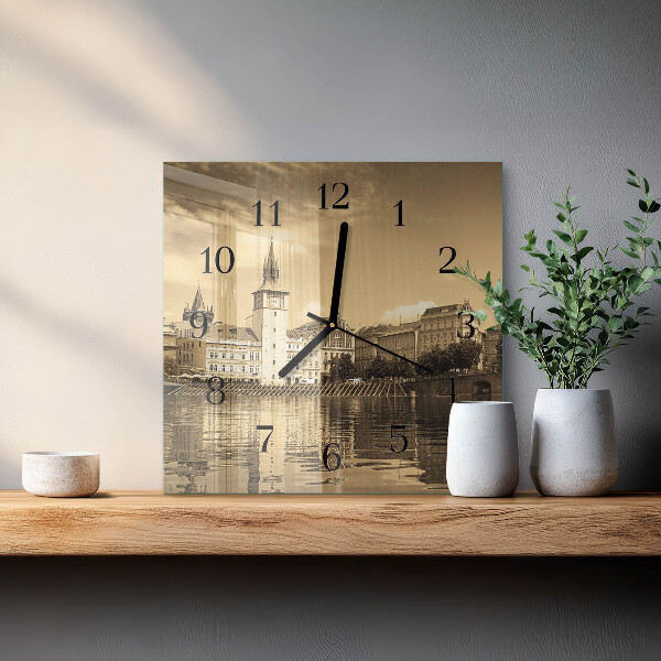 Square wall clock Sepia Castle
