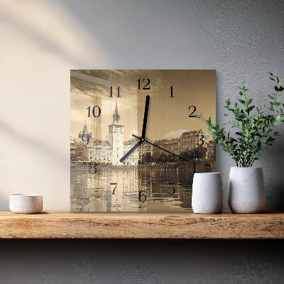 Square wall clock Sepia Castle