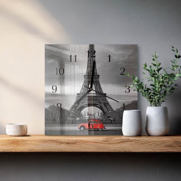 Square wall clock Eiffel Tower car