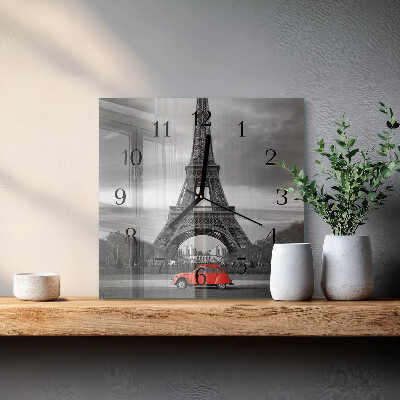 Square wall clock Eiffel Tower car