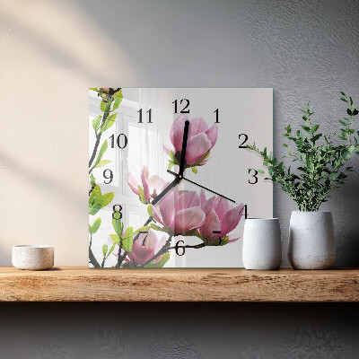 Square wall clock Magnolia Flower