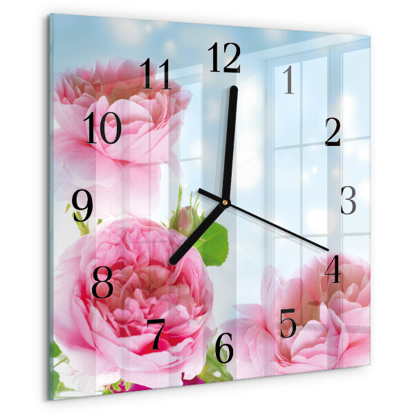 Square wall clock Peonies