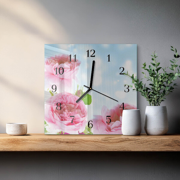 Square wall clock Peonies