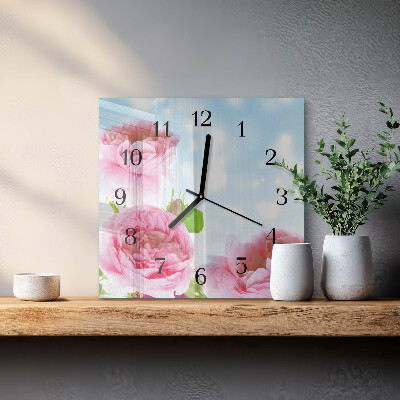 Square wall clock Peonies