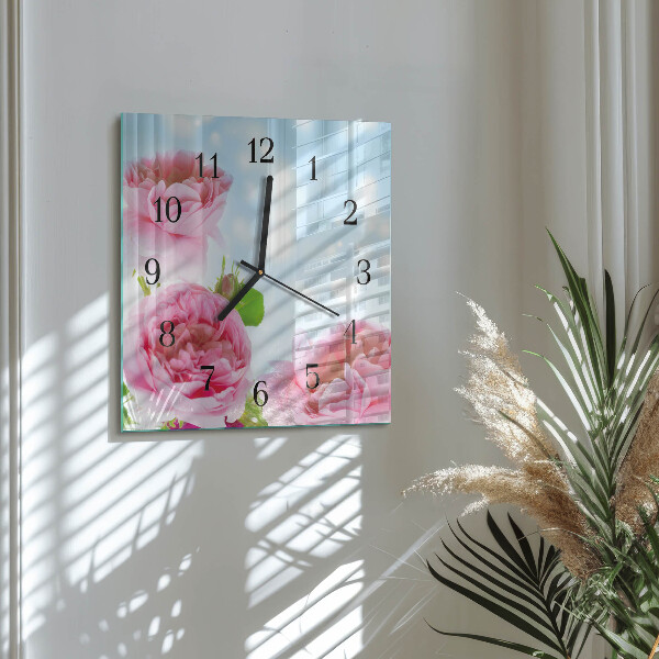 Square wall clock Peonies