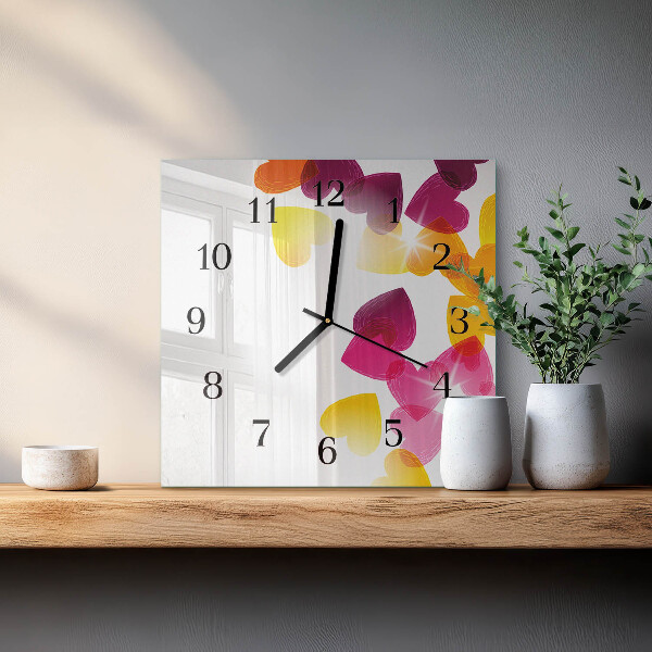 Square wall clock Colorful Hearts