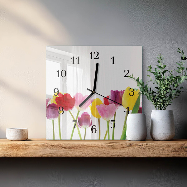 Square wall clock Colorful Tulips