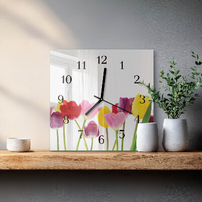 Square wall clock Colorful Tulips