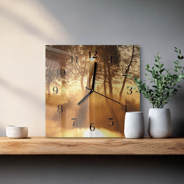 Square wall clock Trees Fog