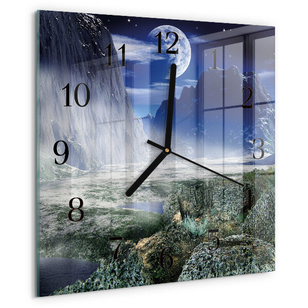 Square wall clock Mountains Moon