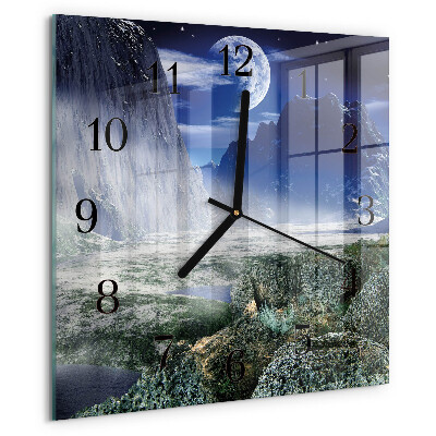 Square wall clock Mountains Moon