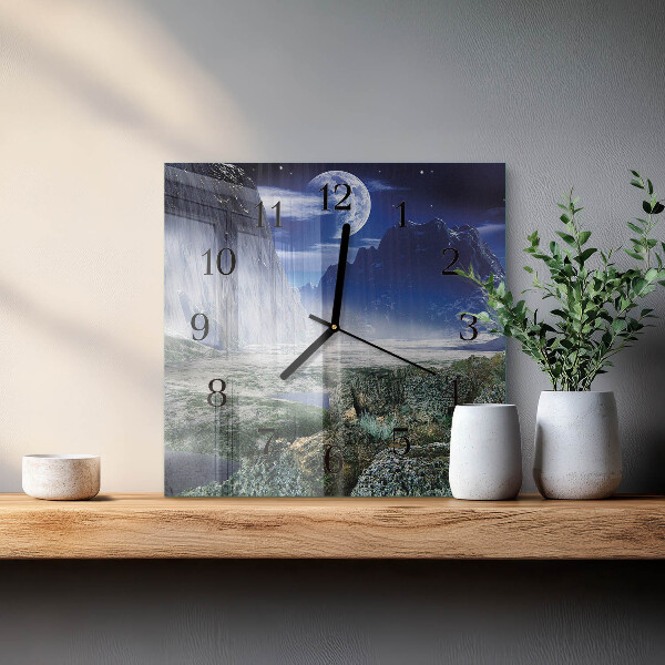 Square wall clock Mountains Moon