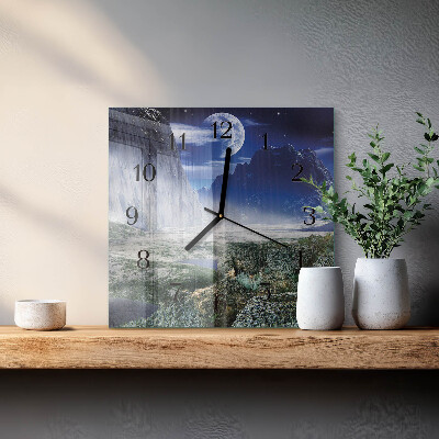 Square wall clock Mountains Moon