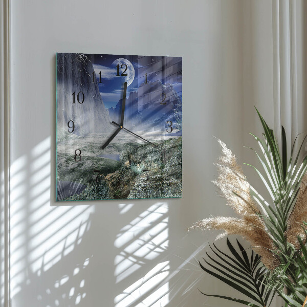 Square wall clock Mountains Moon