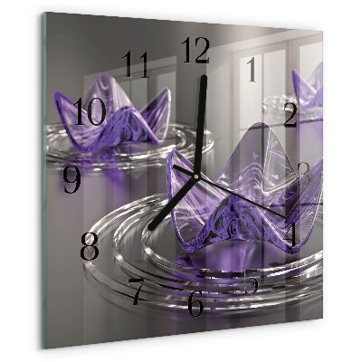 Square wall clock Glass Flowers