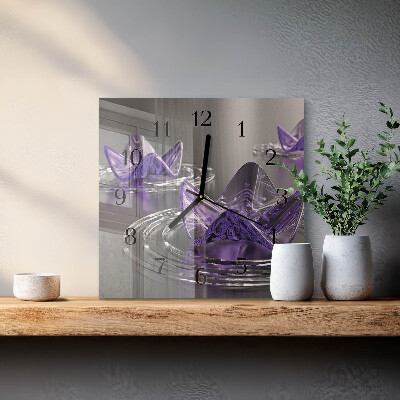 Square wall clock Glass Flowers