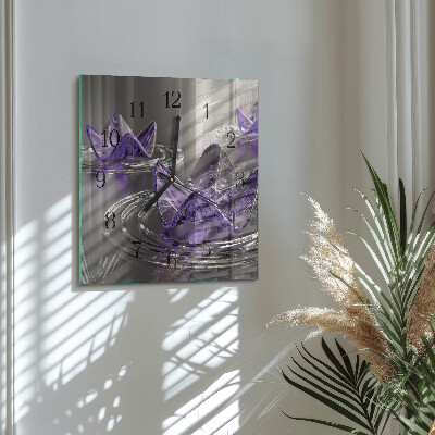 Square wall clock Glass Flowers