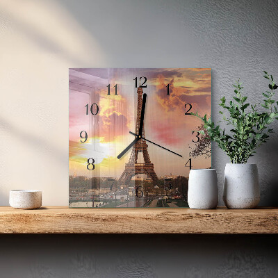Square wall clock Eiffel Tower Paris