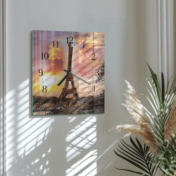 Square wall clock Eiffel Tower Paris