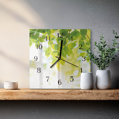 Square wall clock Leaves