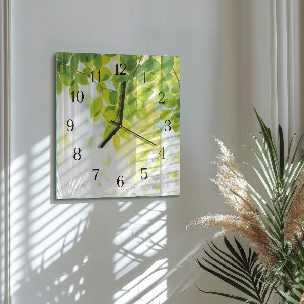 Square wall clock Leaves