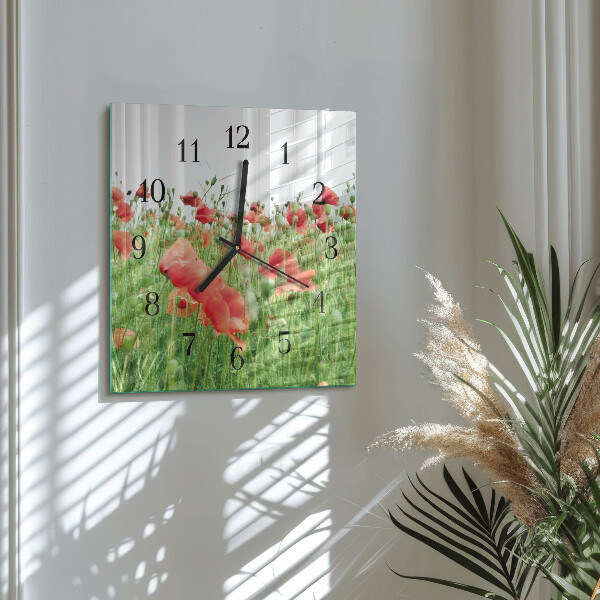 Square wall clock Poppies