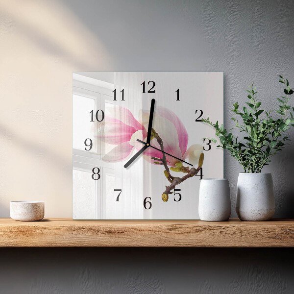 Square wall clock Magnolia Flower