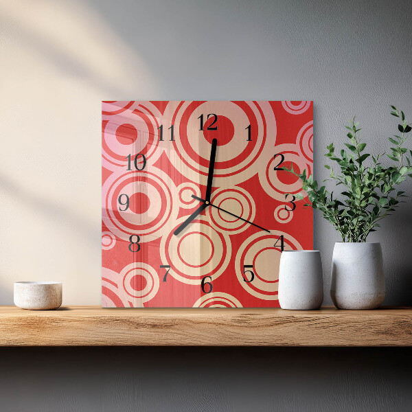 Square wall clock Red Circles