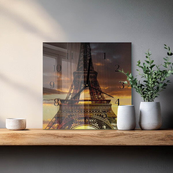 Square wall clock Eiffel Tower Paris