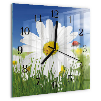 Square wall clock Flower and Ladybug