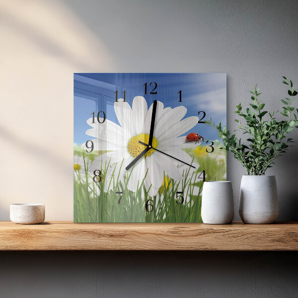 Square wall clock Flower and Ladybug