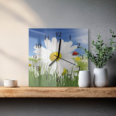 Square wall clock Flower and Ladybug
