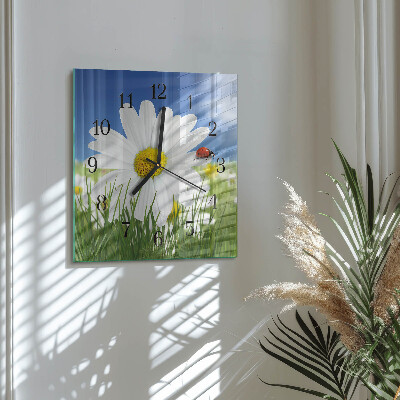 Square wall clock Flower and Ladybug