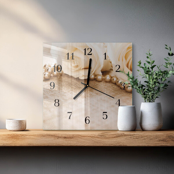 Square wall clock Vintage Sepia Roses
