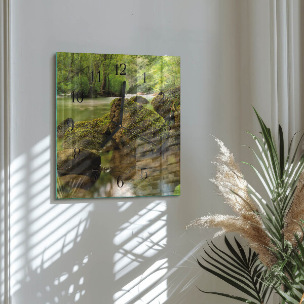 Square wall clock Landscape River