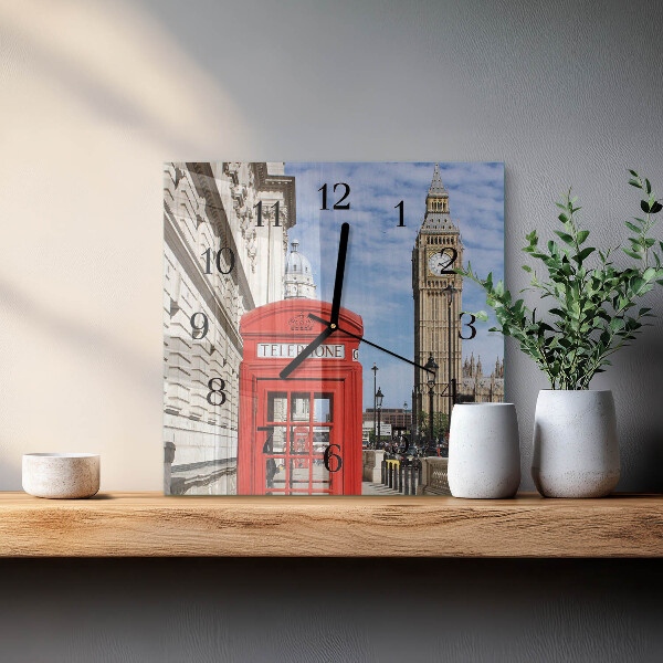 Square wall clock Red Telephone Booth