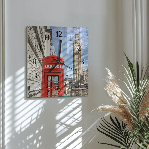 Square wall clock Red Telephone Booth