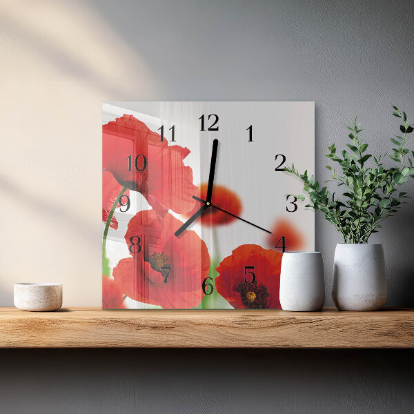 Square wall clock Poppies