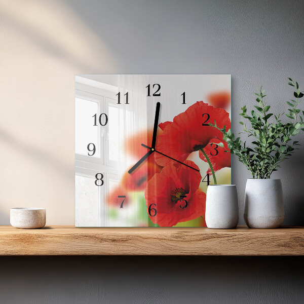 Square wall clock Poppies