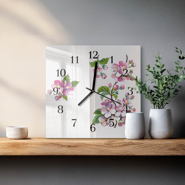 Square wall clock Flowers