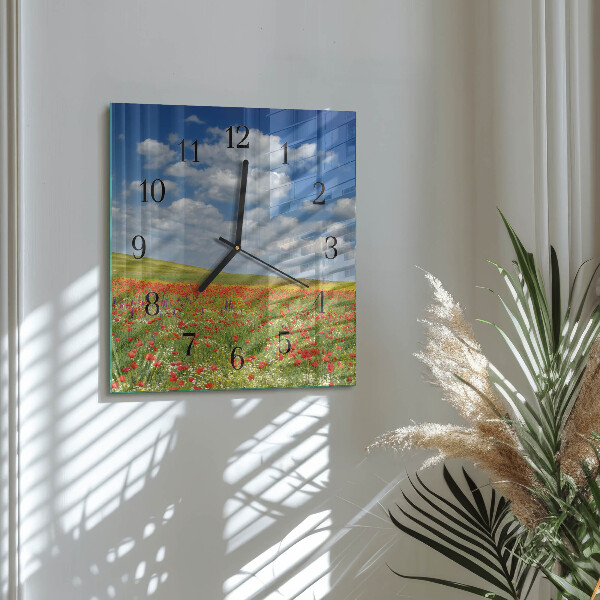 Square wall clock Poppy Field