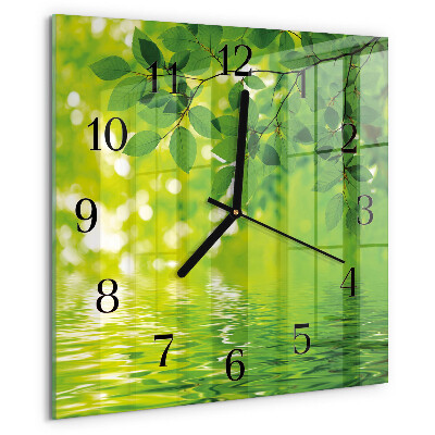 Square wall clock Leaves