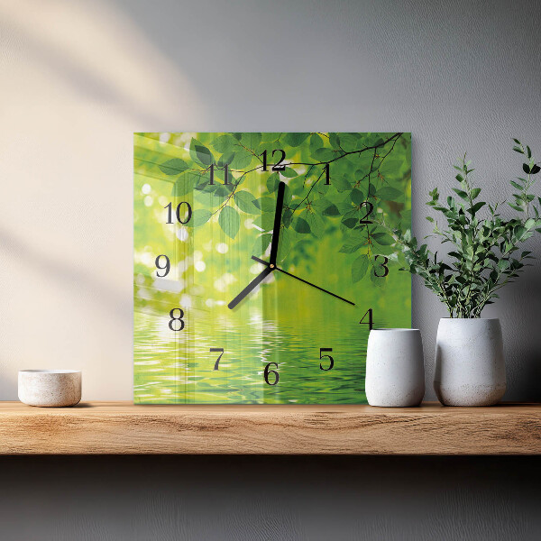 Square wall clock Leaves