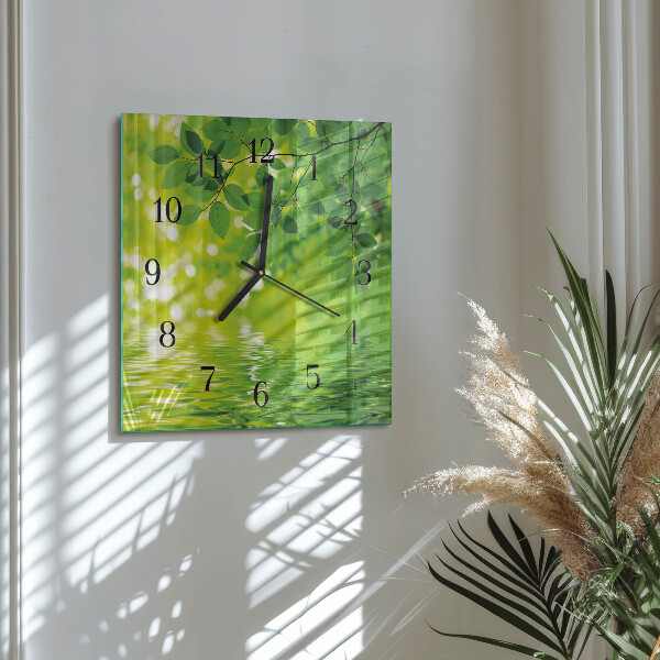 Square wall clock Leaves
