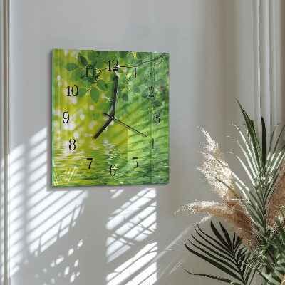Square wall clock Leaves