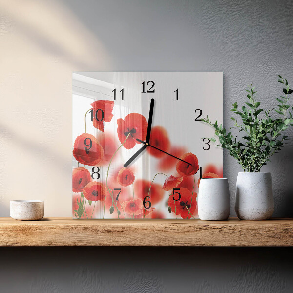 Square wall clock Poppies