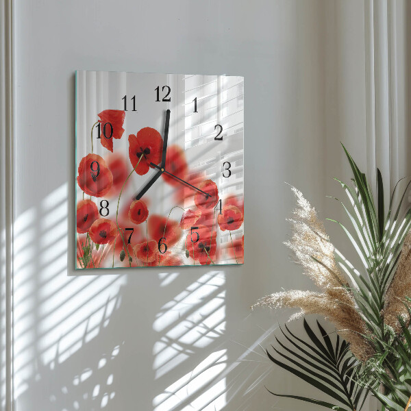Square wall clock Poppies